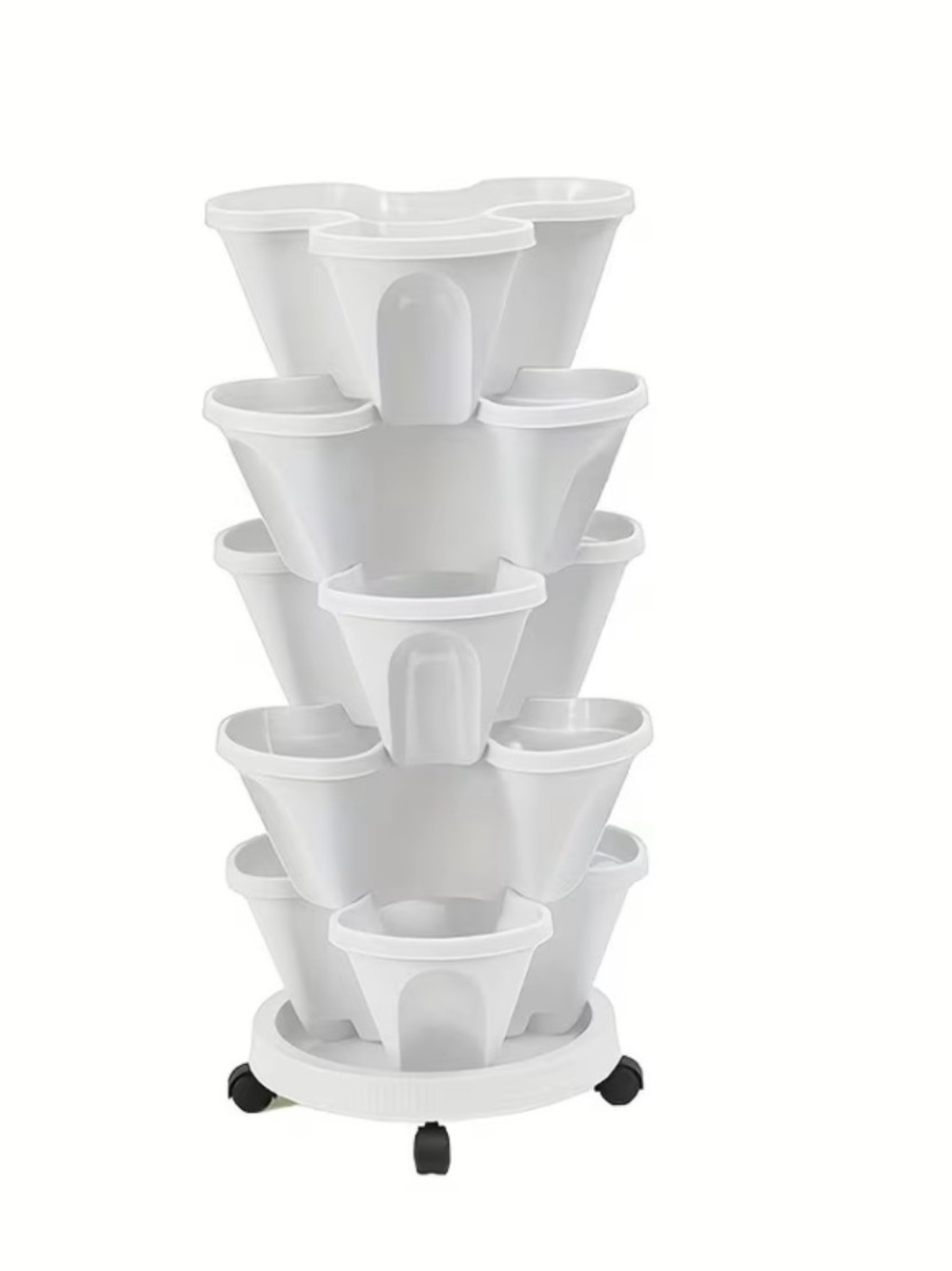 Stackable Self-Watering Plant Pots  5-Tier Garden Planter Moveable Bottom White